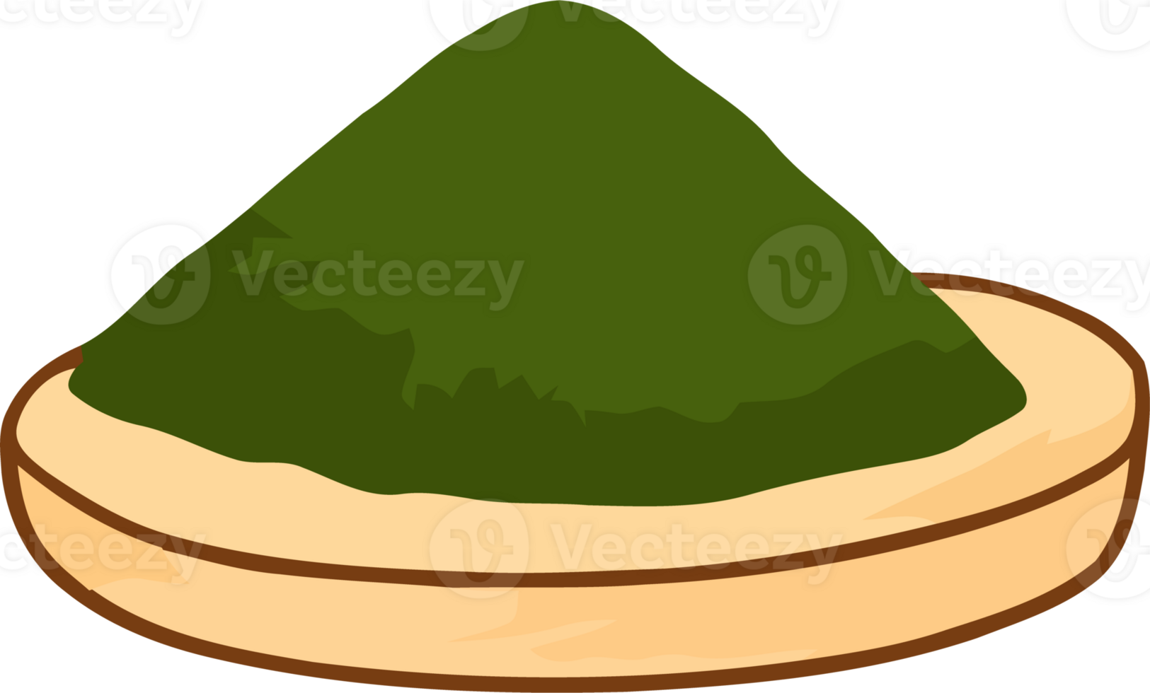 Matcha Green Tea Powder on Wooden Plate - Vibrant Organic Ingredient for Culinary and Wellness Uses png