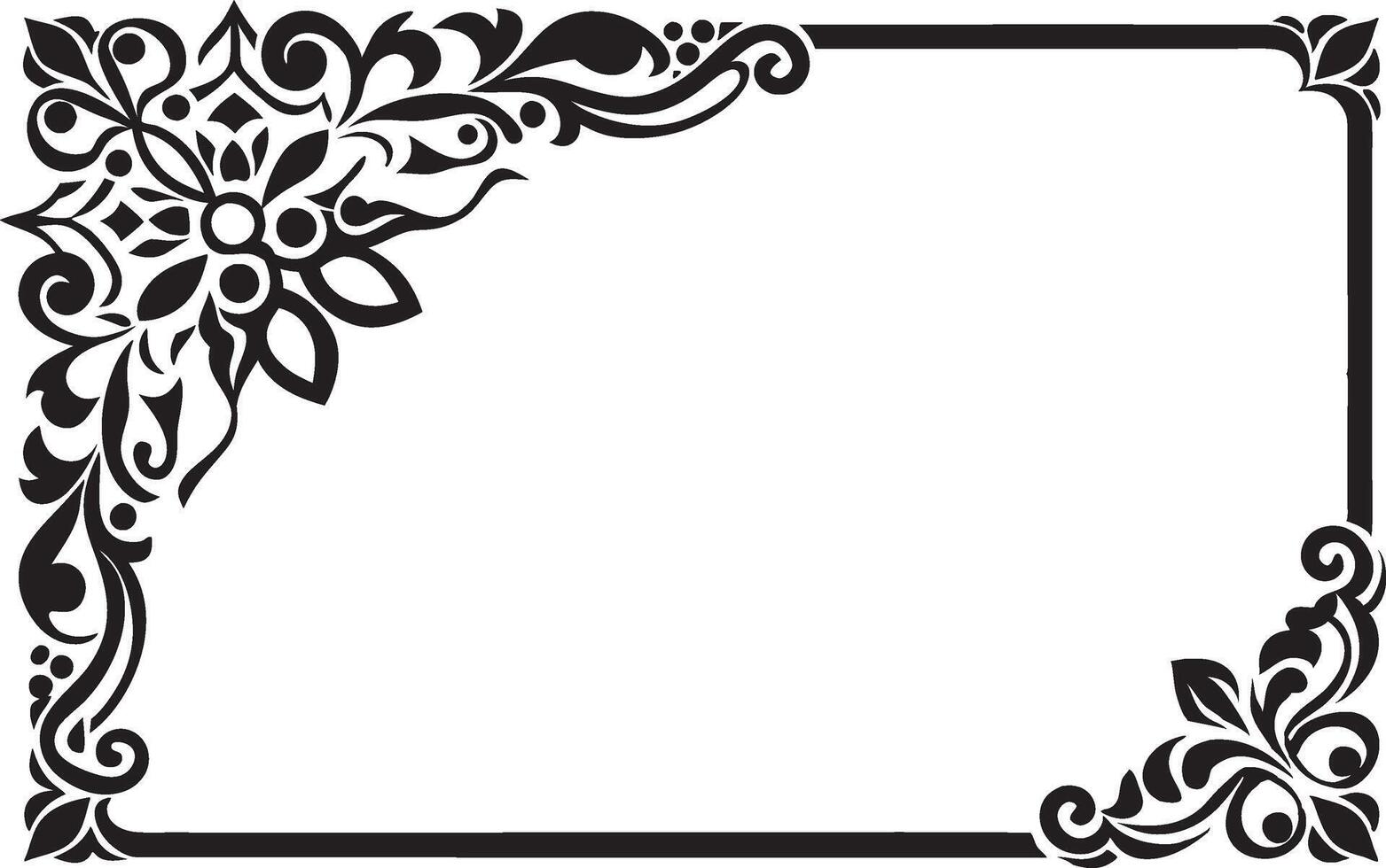 A black and white floral frame with a white border vector