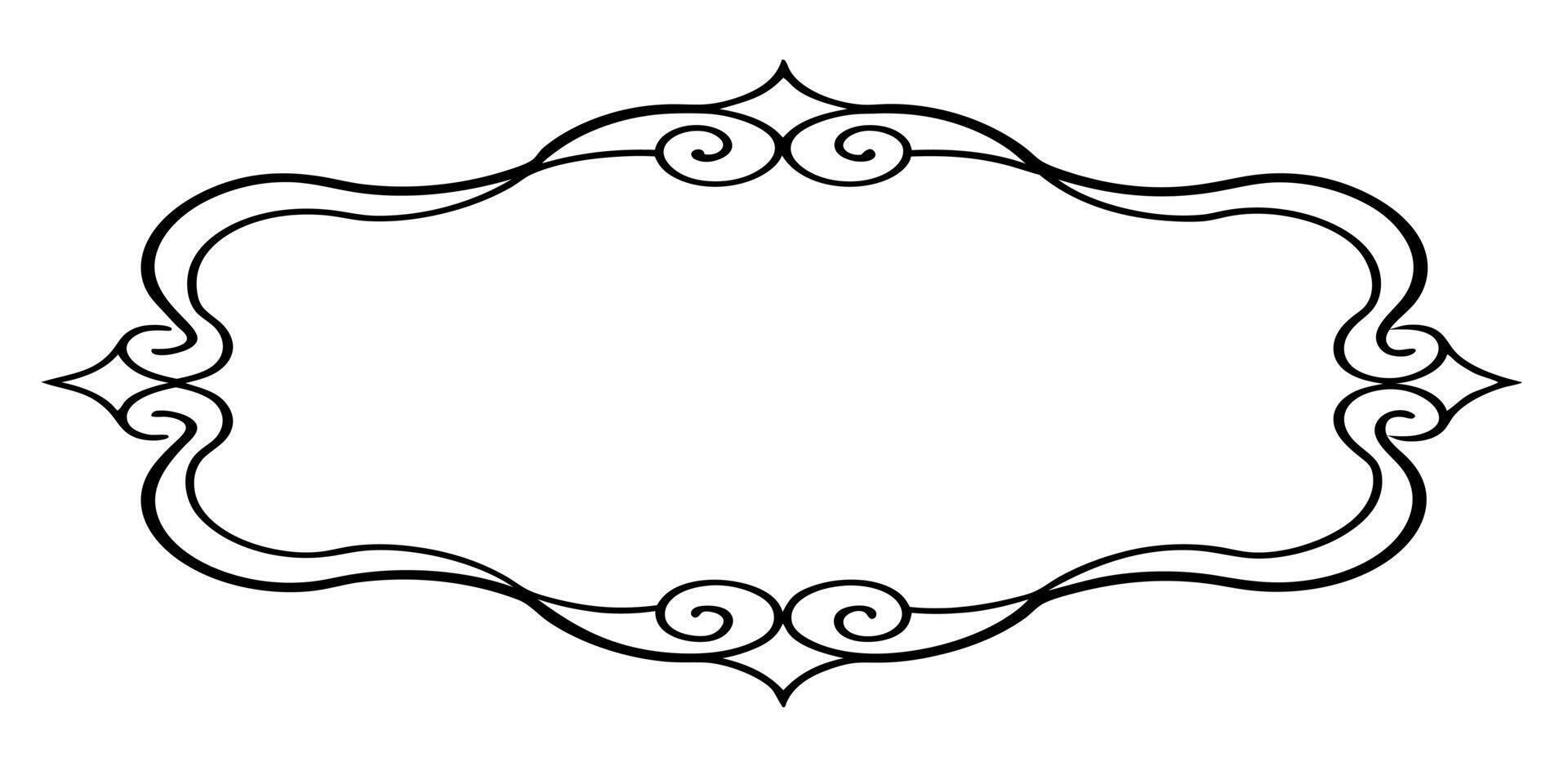 A black and white drawing of a frame with scrollwork vector