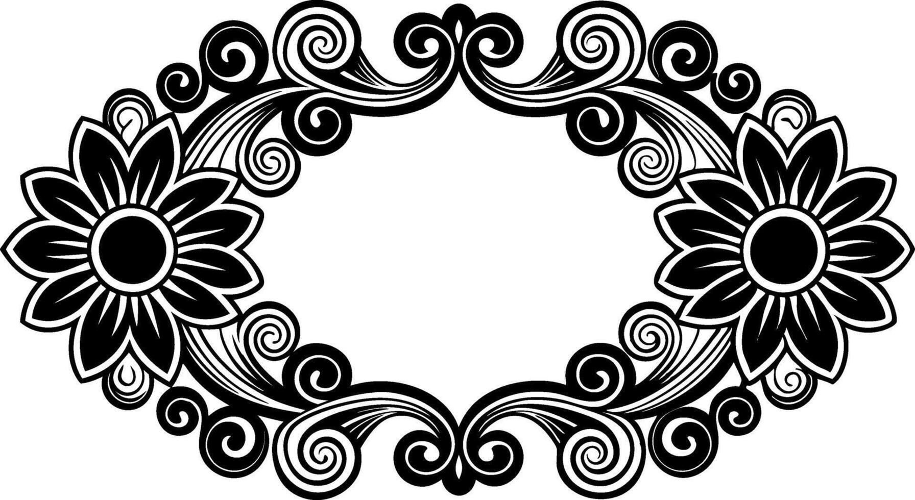 A black and white floral design in the center of a circle vector