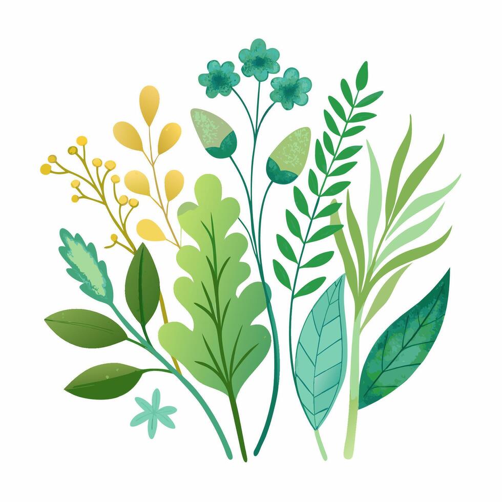 illustration of green leaves and flowers vector