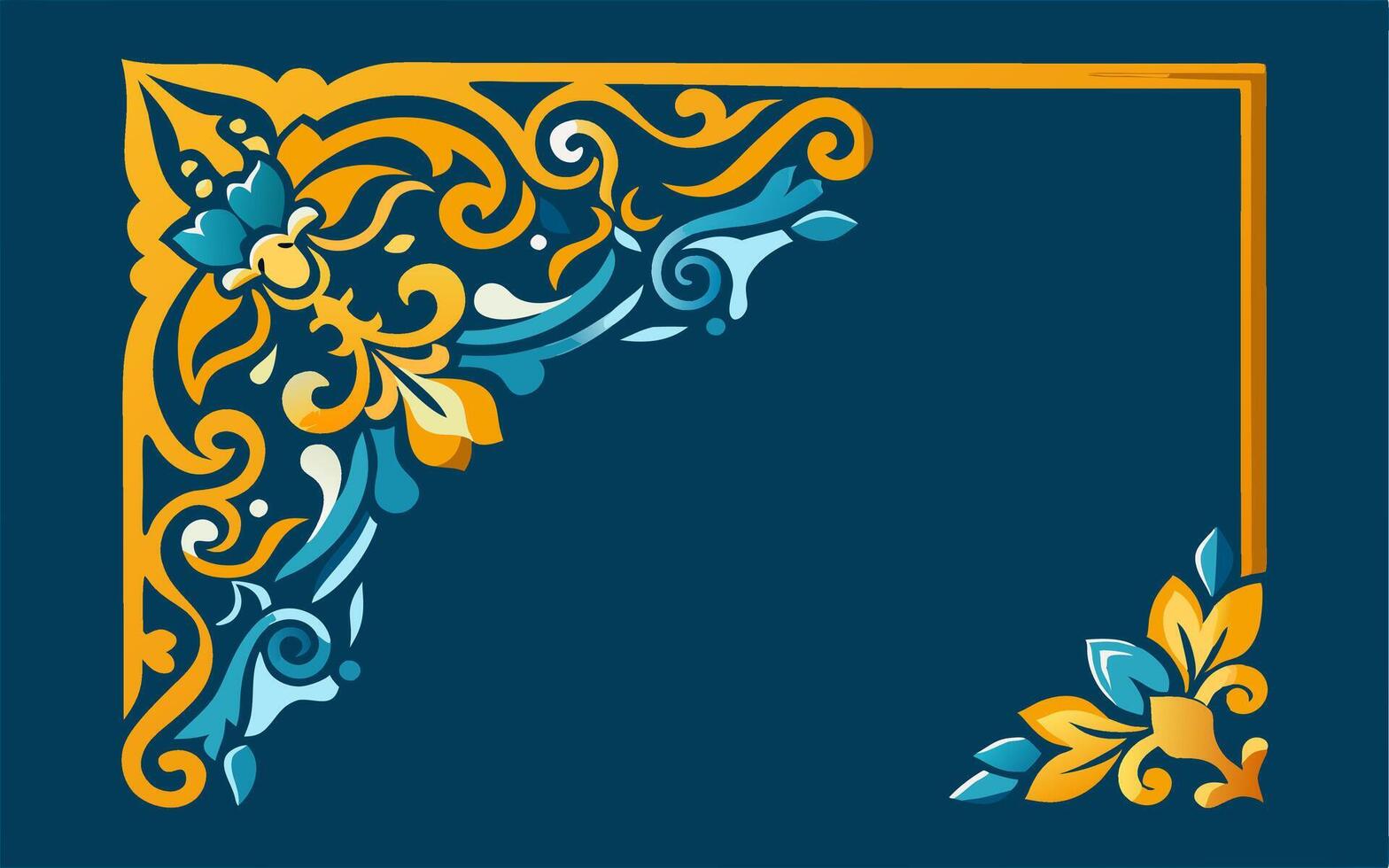 An ornate frame with a blue background and yellow flowers vector