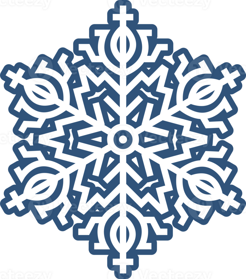 Abstract dark blue snowflake decorative design element. png