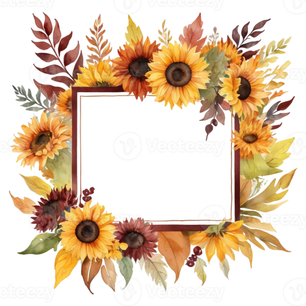 A frame with sunflowers and leaves png