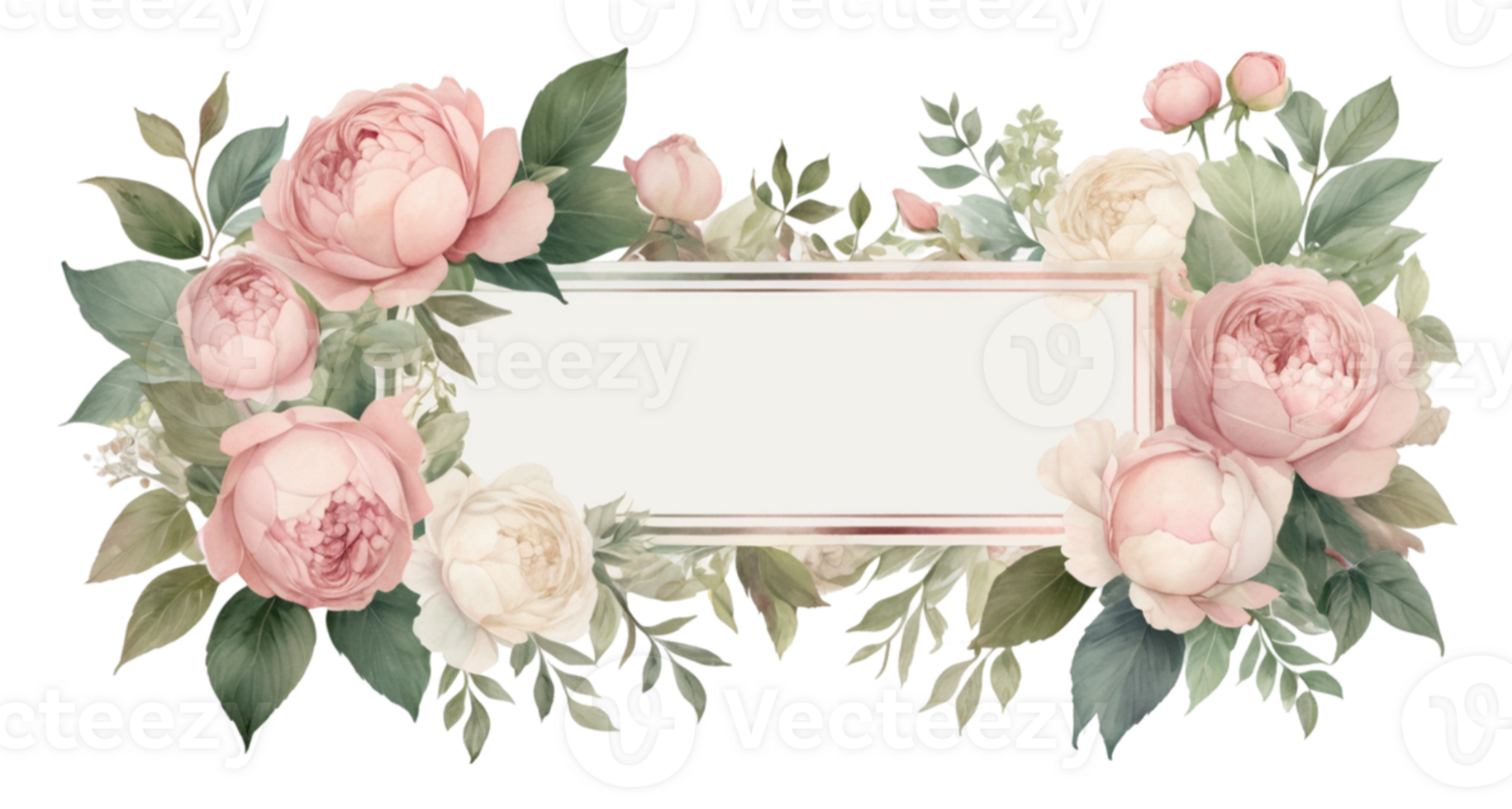 Pink flowers and leaves frame with a blank sign png