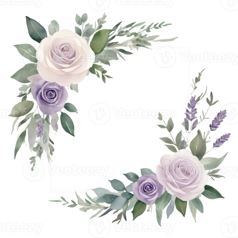 A square frame with purple roses and lavender png