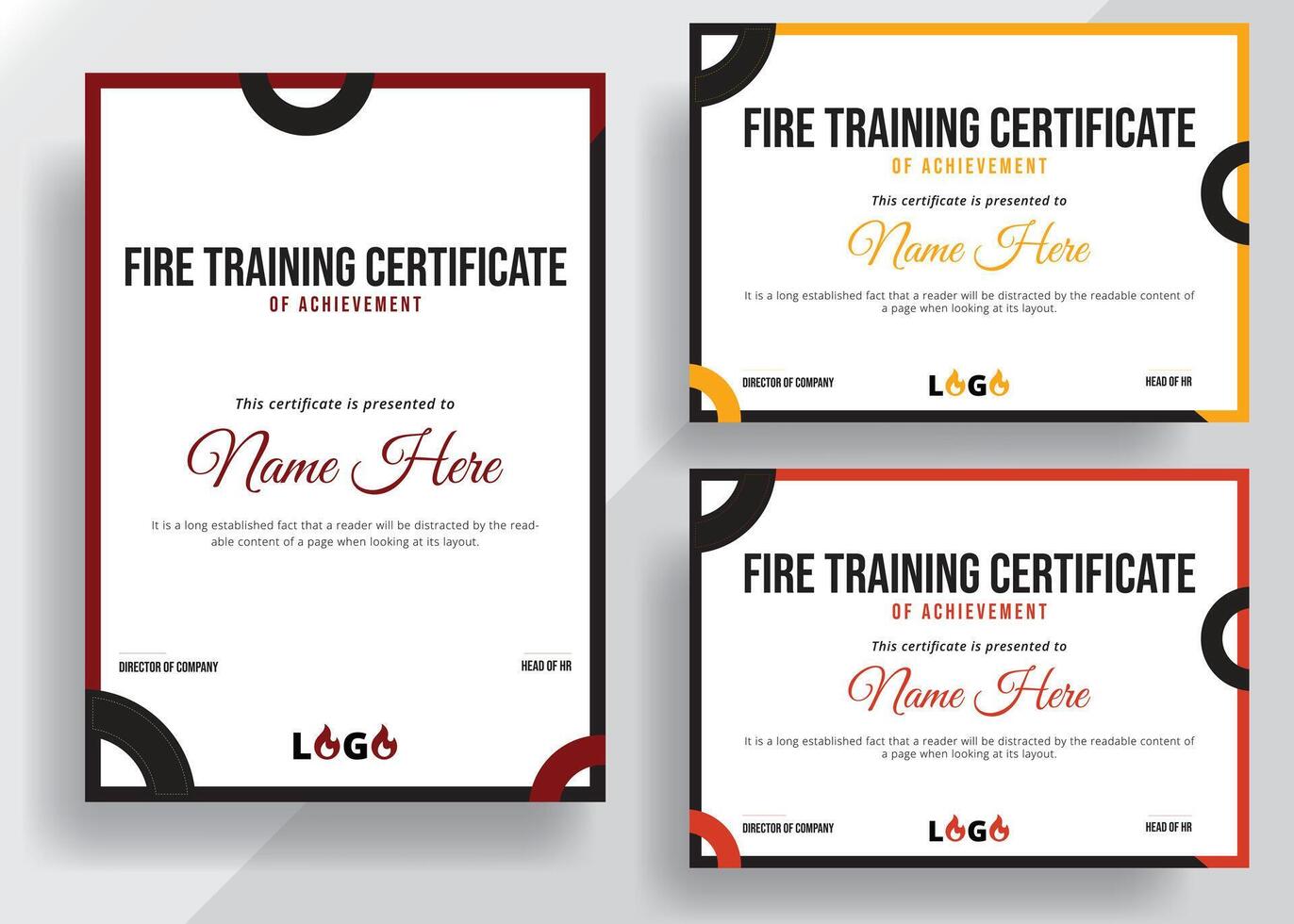 Certificate Design, Fire Training Certificate Template, Diploma report, Certificate of appreciation border template. Modern diploma design with line pattern. illustration, Award template. vector