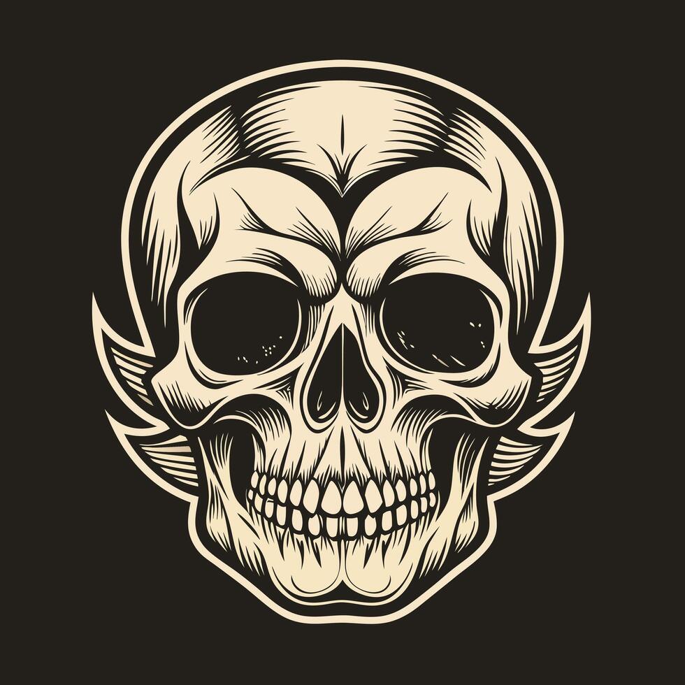 skull with a long hair on a black background vector