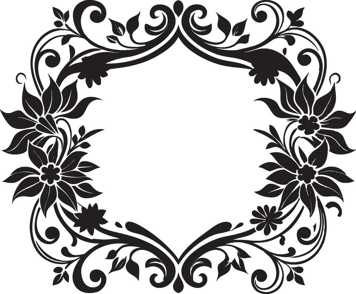 A black and white floral frame vector
