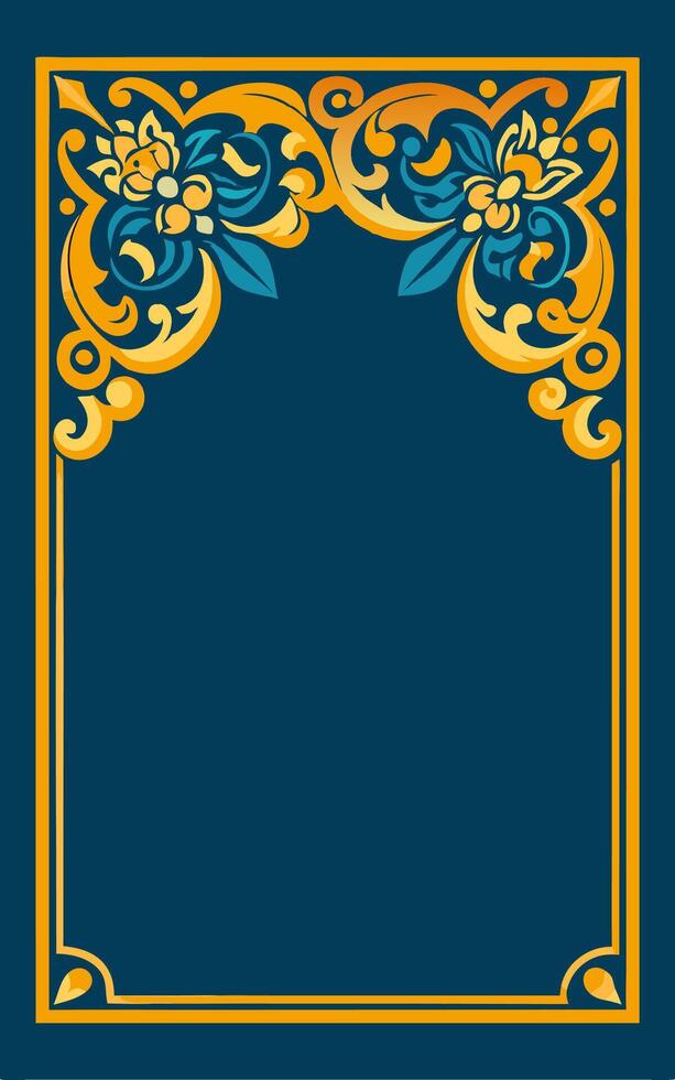 An ornate frame with gold and blue flowers on a blue background vector