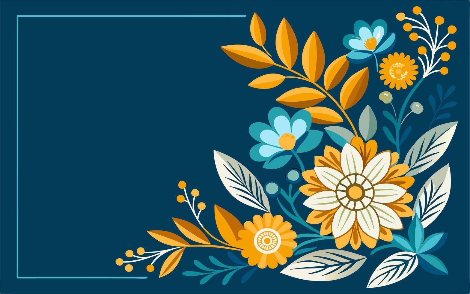 Floral frame with blue background and yellow flowers vector