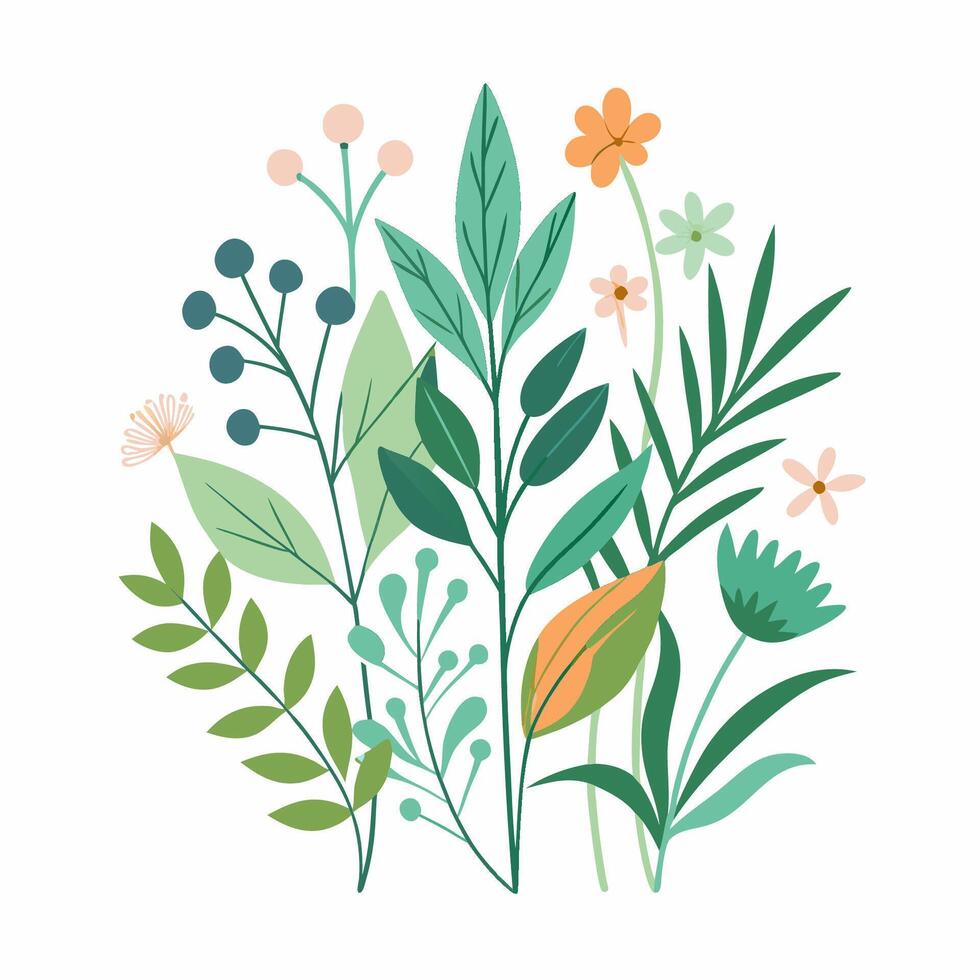 Flowers and leaves in a circle on a white background vector