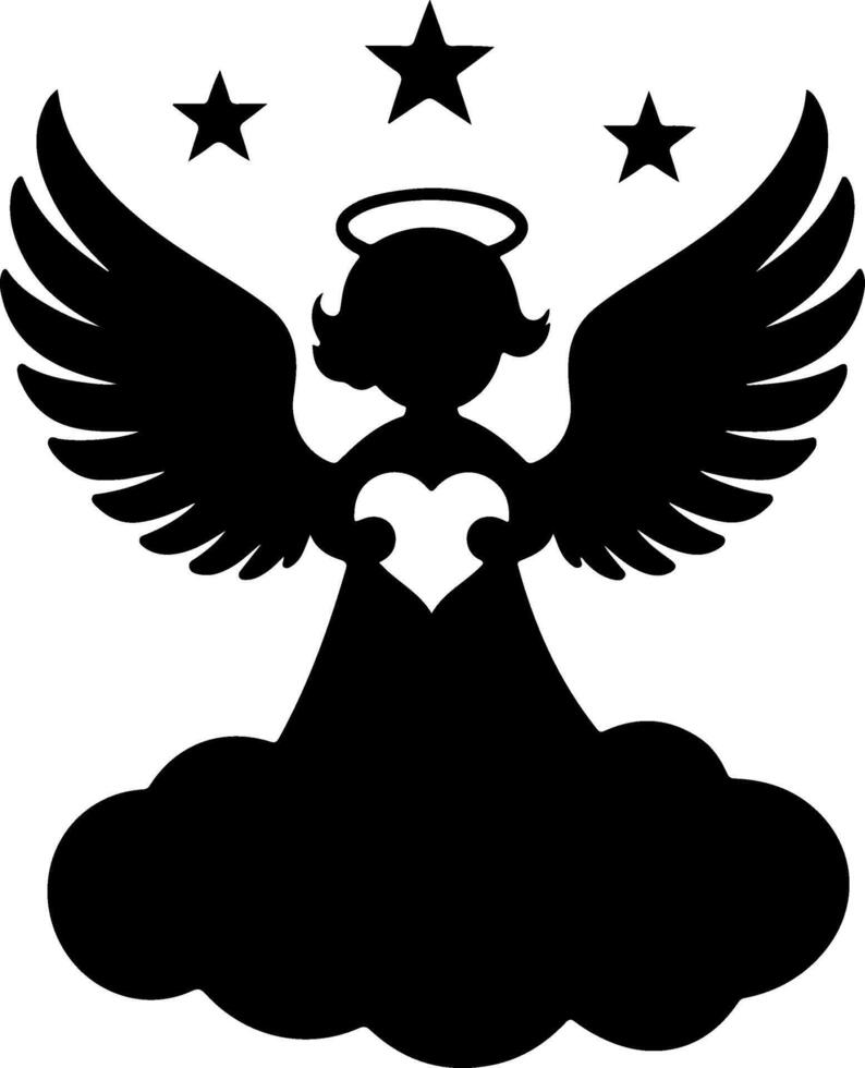 angel with heart in the clouds silhouette black icon vector