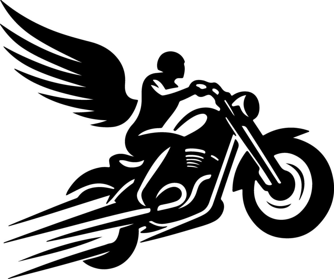 a motorcycle with an angel on the back silhouette style vector