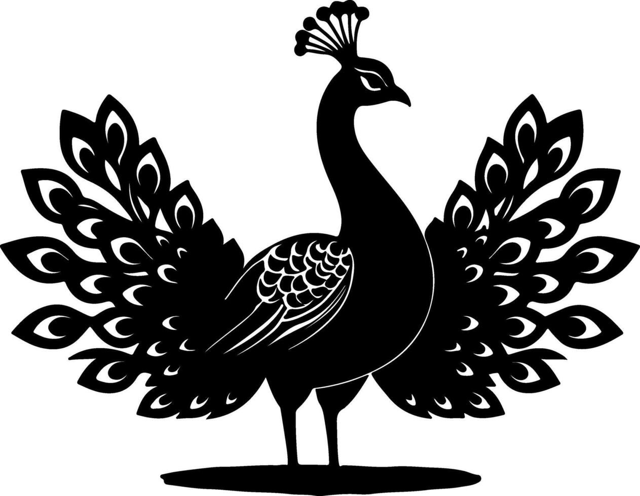 black and white silhouette of a peacock vector