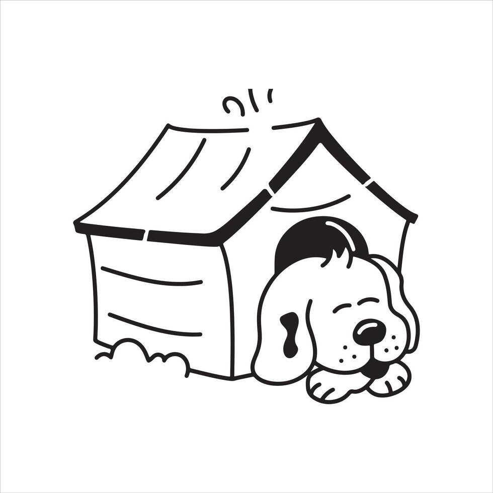 Sleeping Dog in Doghouse Illustration, Pet Care and Home Icon vector