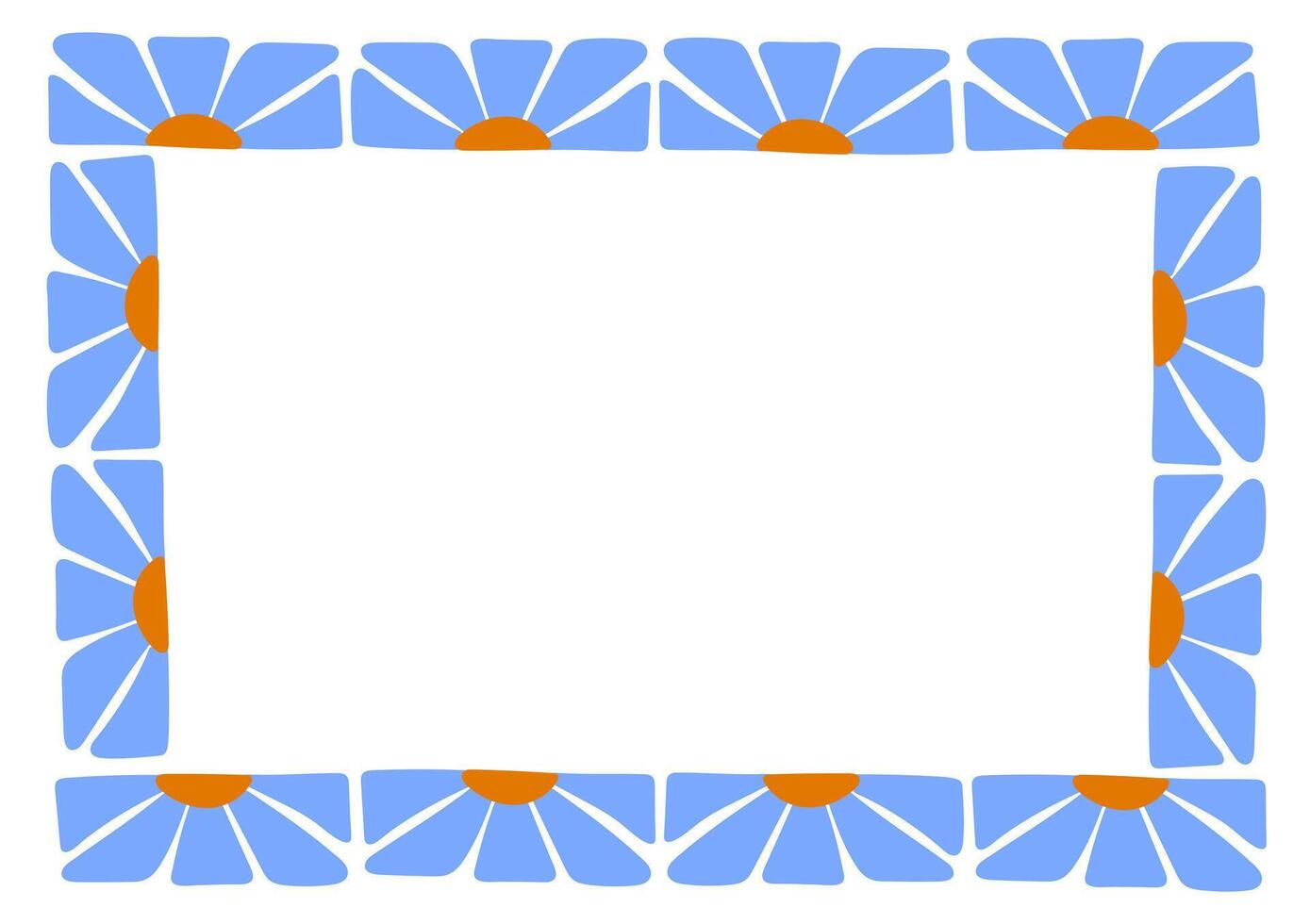 Groovy abstract floral botanical frame. Abstract border with geometric flowers in trendy naive retro hippie 60s 70s style vector