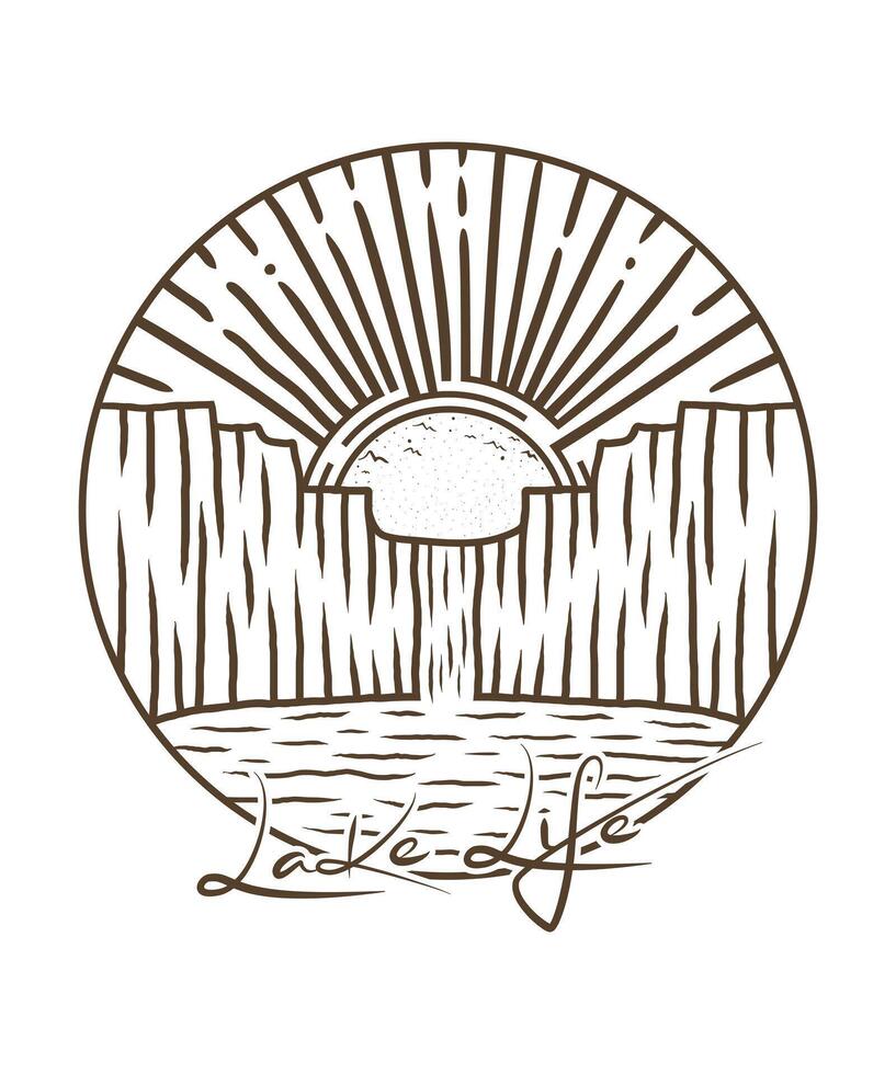 Lake life mountain adventure drawing t shirt design vector