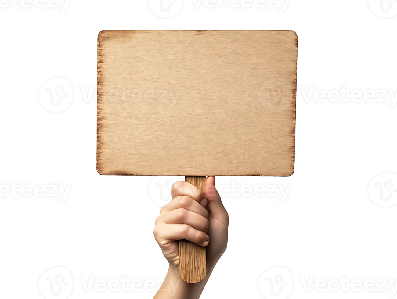 Hand Holds Blank Wooden Sign with Transparent Background png