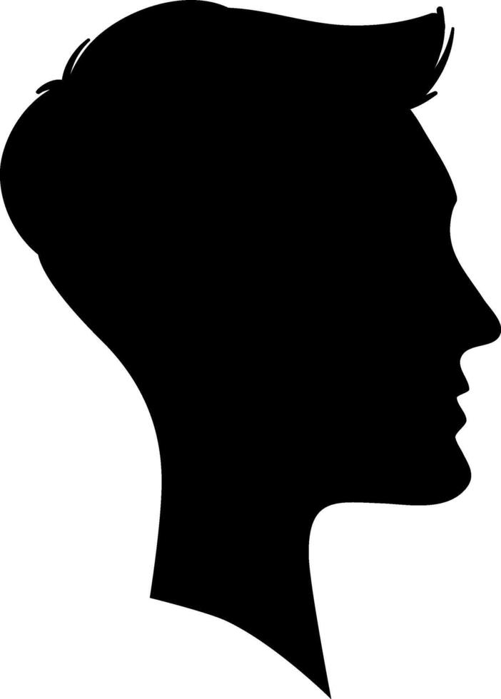Black silhouette profile of a young man with modern hairstyle looking to the right side, minimalist portrait vector