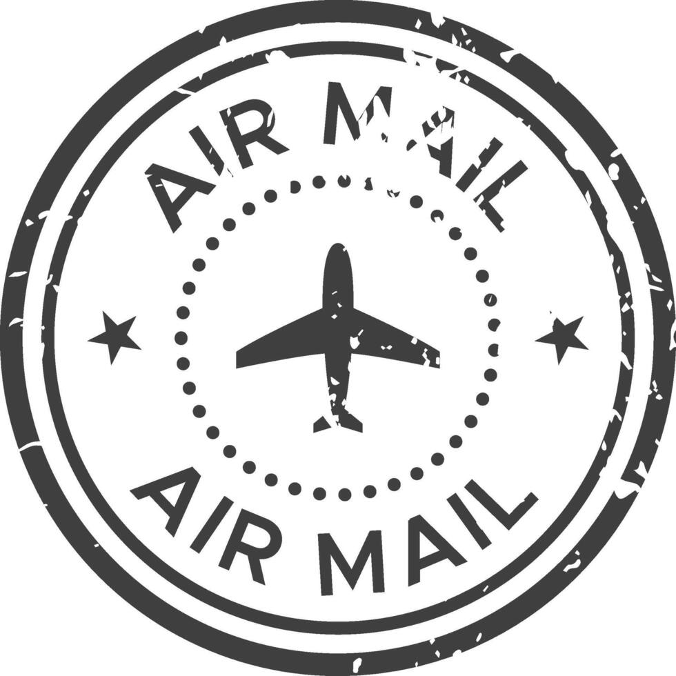 Black ink grunge rubber stamp reading air mail with airplane silhouette, for letters and packages requiring express delivery vector