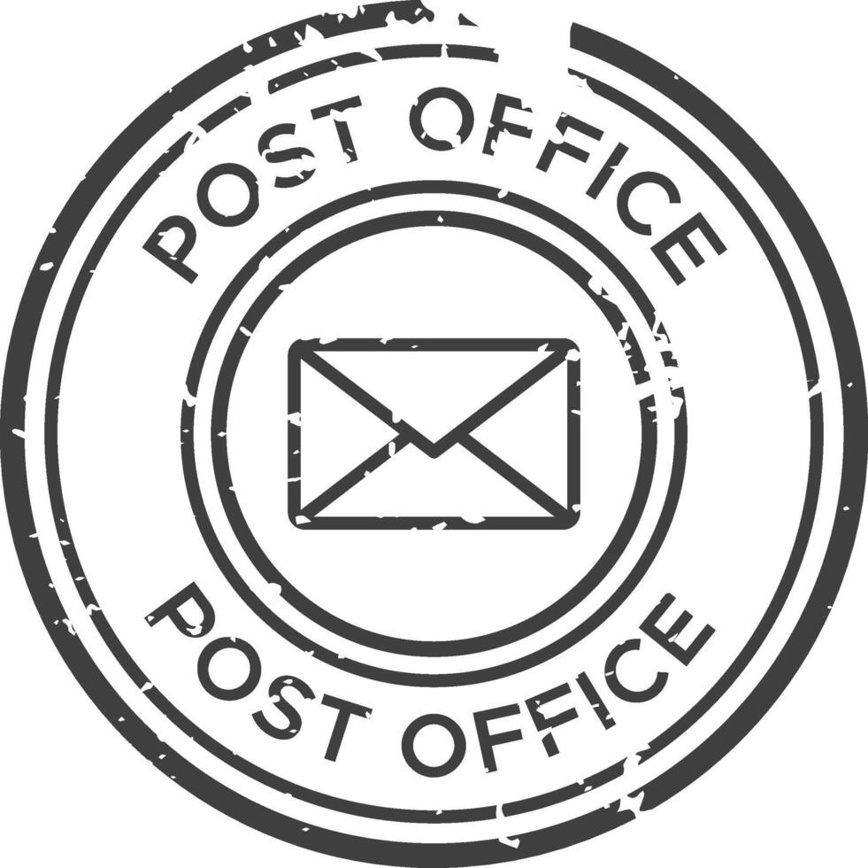 Post office rubber stamp with concentric circles and a mail envelope icon, isolated on white background vector