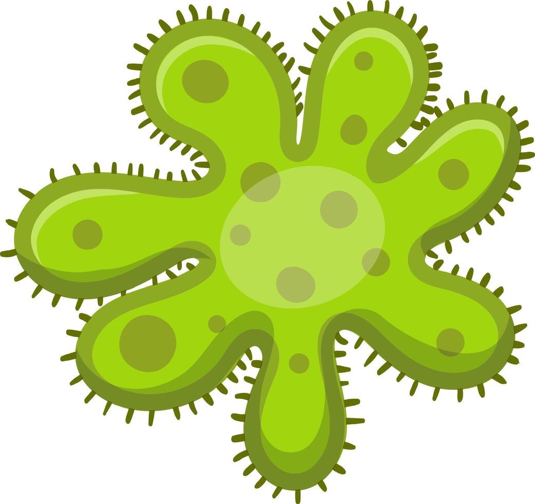 Green bacteria with nucleus and cilia multiply, ideal for health and biology concepts. Explore microorganisms in this educational graphic vector