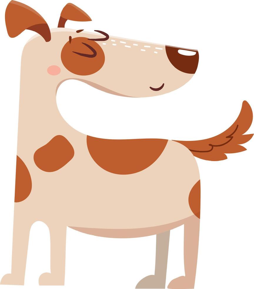 Cartoon dog wagging its tail, smiling, and looking happy, isolated on white background, suitable for children's books or pet related projects vector