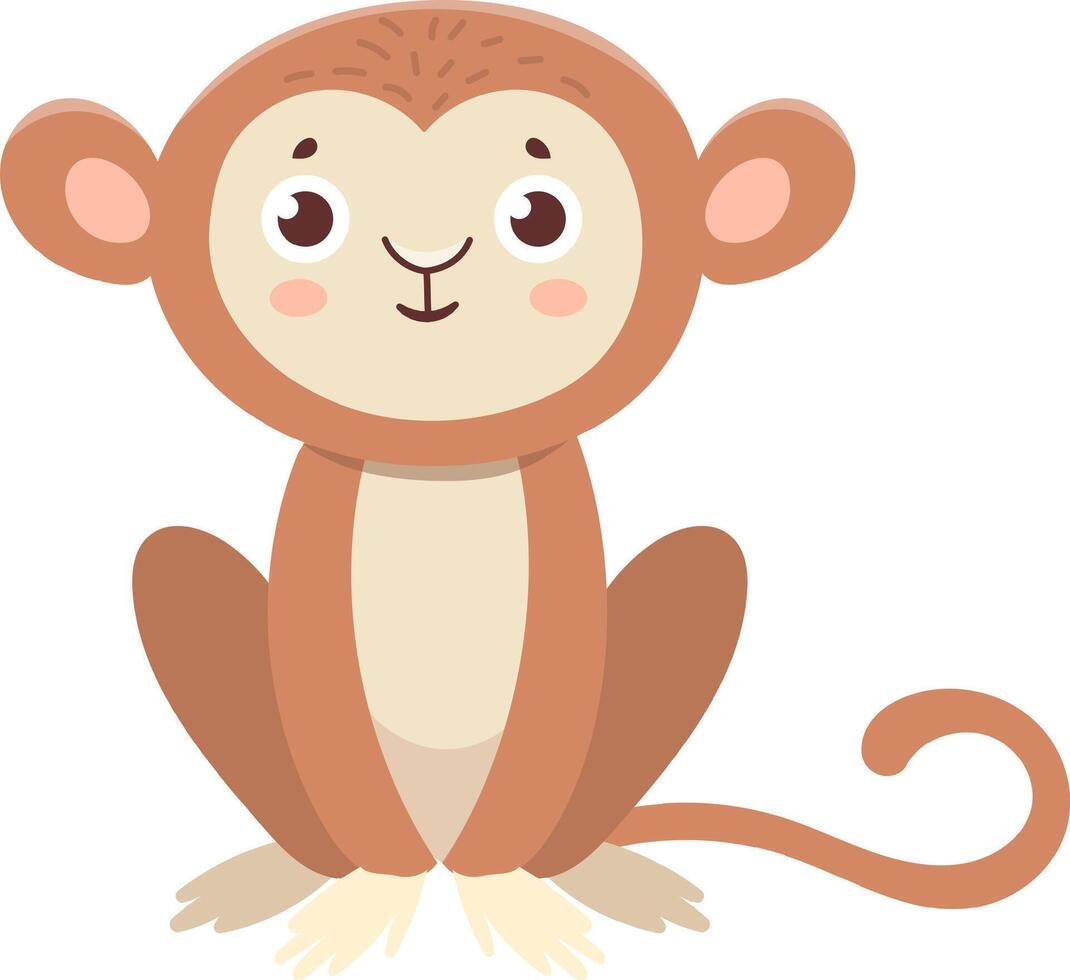 Adorable cartoon monkey sitting with a cheerful expression, showcasing its playful nature in a vibrant illustration perfect for children's books or any project needing a touch of primate charm vector