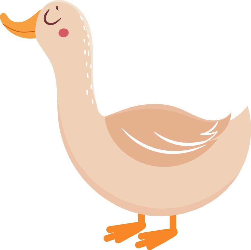 Adorable cartoon goose with closed eyes, smiling and looking up, showcasing a cheerful and friendly demeanor, perfect for children's illustrations or nature themed projects vector