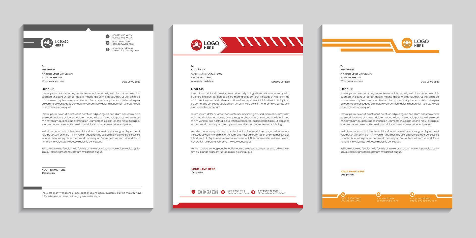 Corporate Creative Professional Modern clean company business letterhead design bundle design set with color variation vector