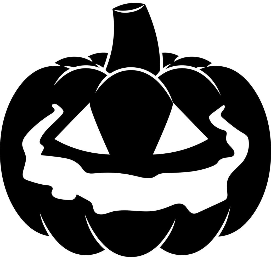 Scary Halloween Pumpkin Black Silhouette. Hand Drawn Illustration Isolated On Transparent Background vector