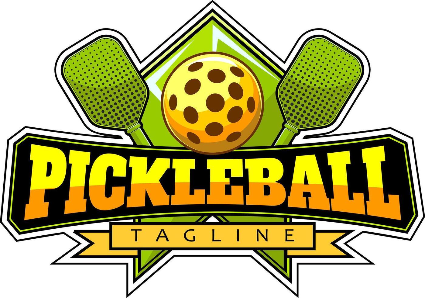 Pickleball Logo With Crossed Racket and Ball Above Them vector