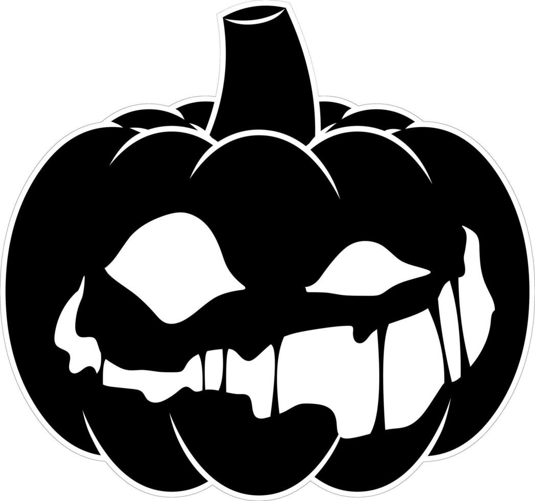 Scary Halloween Pumpkin Black Silhouette. Hand Drawn Illustration vector