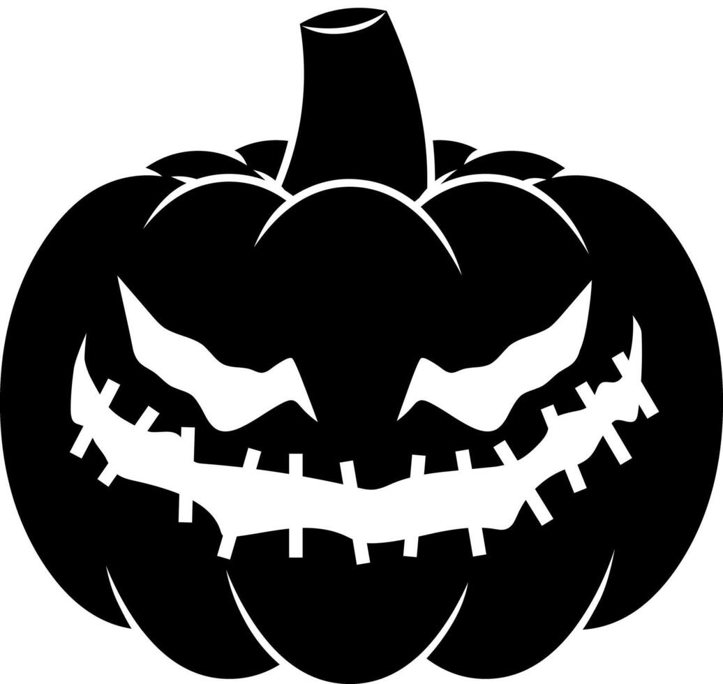 Scary Halloween Pumpkin Black Silhouette. Hand Drawn Illustration Isolated On Transparent Background vector