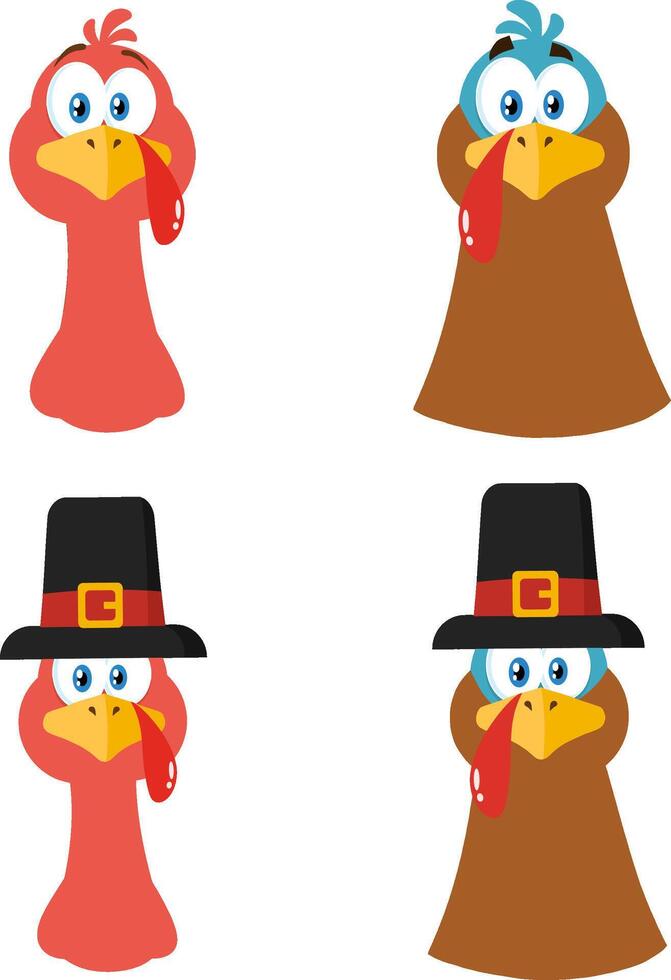 Funny Thanksgiving Turkey Head Cartoon Character. Collection Set vector