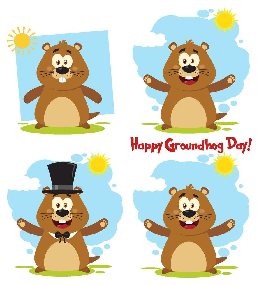 Marmot Cartoon Mascot Character. Greeting Cards Set vector