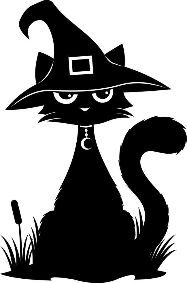 Halloween Black Cat Silhouettes. Hand Drawn Isolated On Transparent Background vector