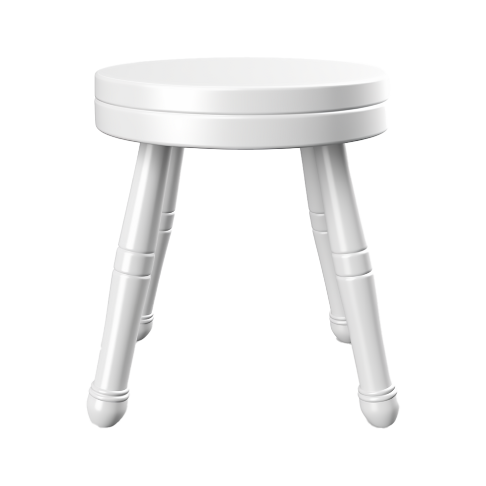 A white stool with a white top and four legs isolated on transparent background png