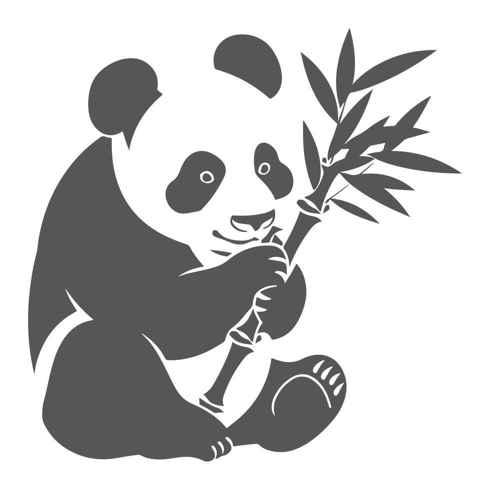 A panda bear holding a bamboo branch on a white background vector
