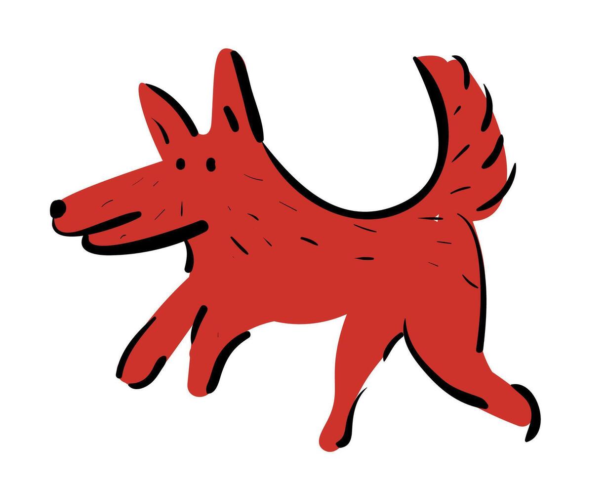 cute red dog walking in doodle style vector