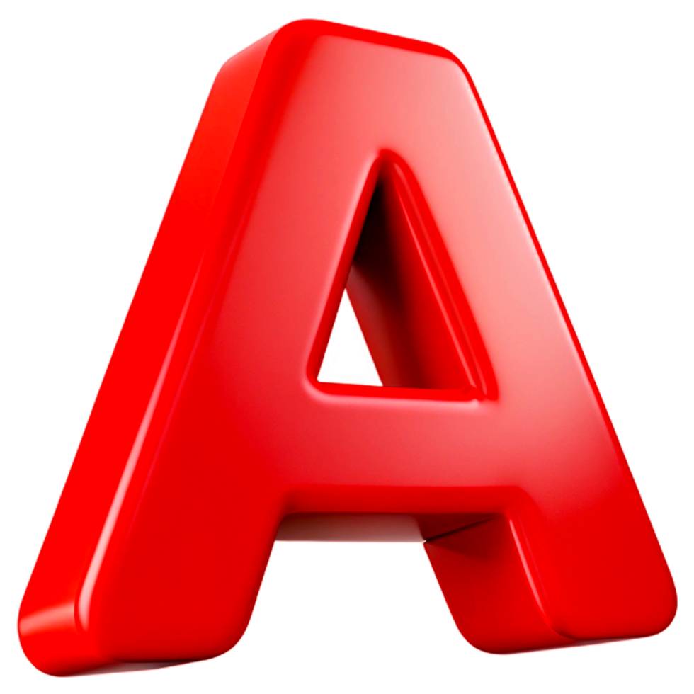 3d red letter a on transparent background png