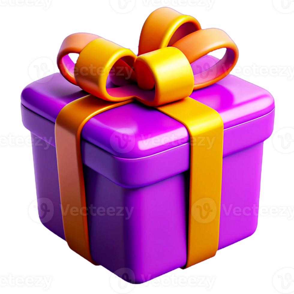 purple gift box with orange ribbon on transparent background png