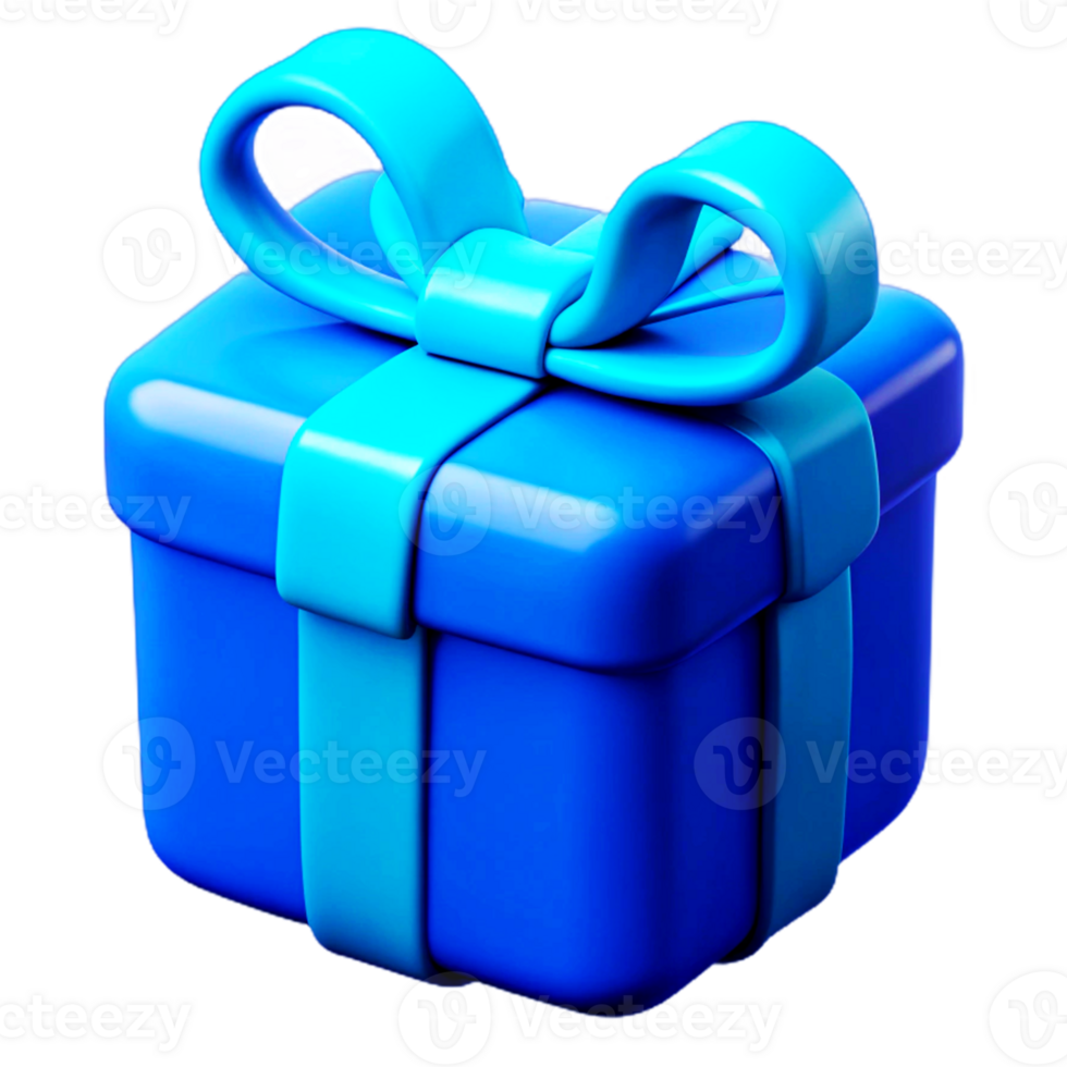 blue gift box with blue ribbon on transparent background png