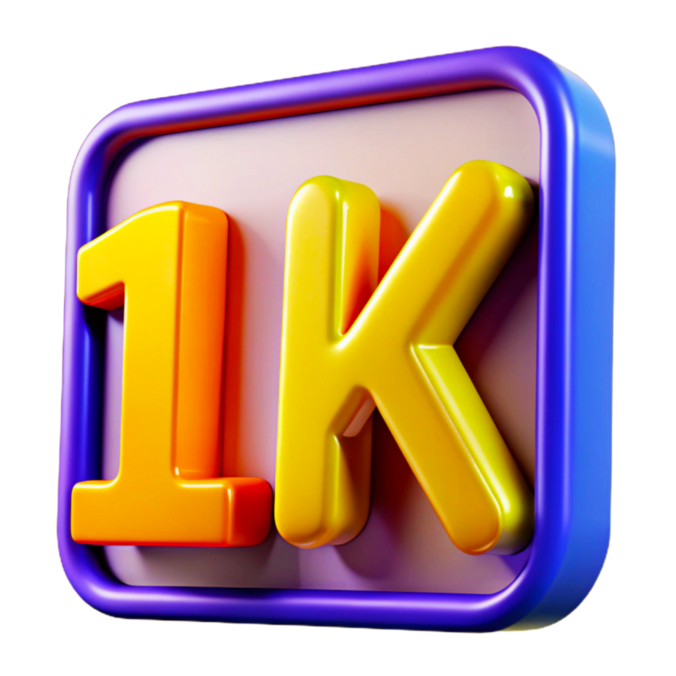 the word 1k subscriber in a 3d Text style png