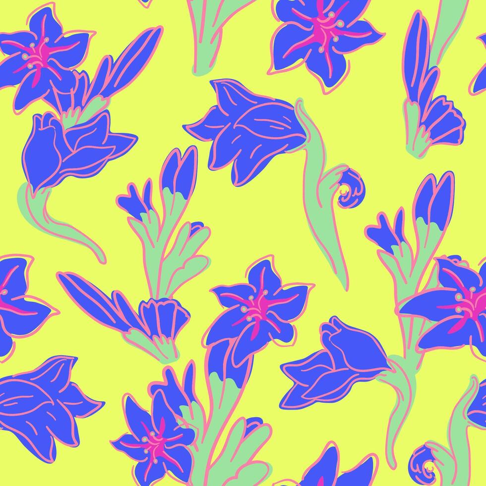 seamless pattern with blue gladiolus vector