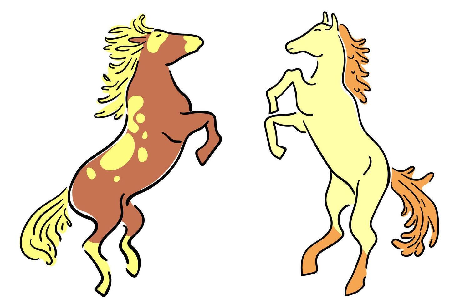 two horses in doodle style vector