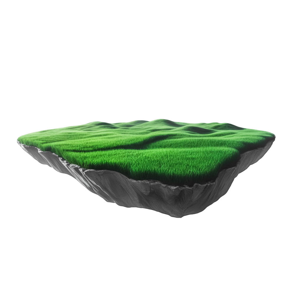 Round soil ground empty floating island with green grass field png