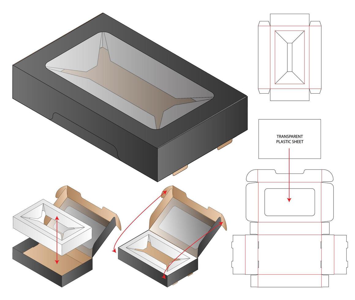 A black box packaging template with paper support inside vector