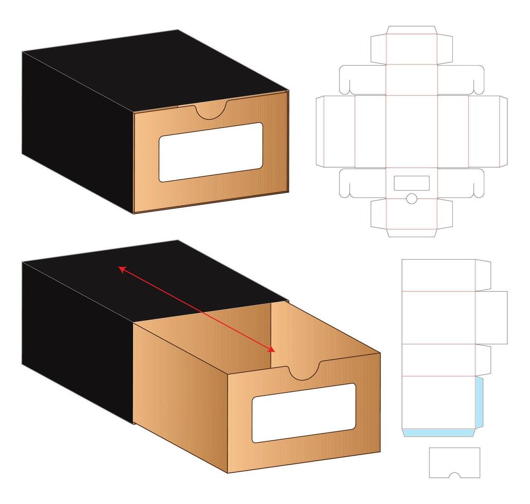 A slide shelf box packaging template with mockup vector